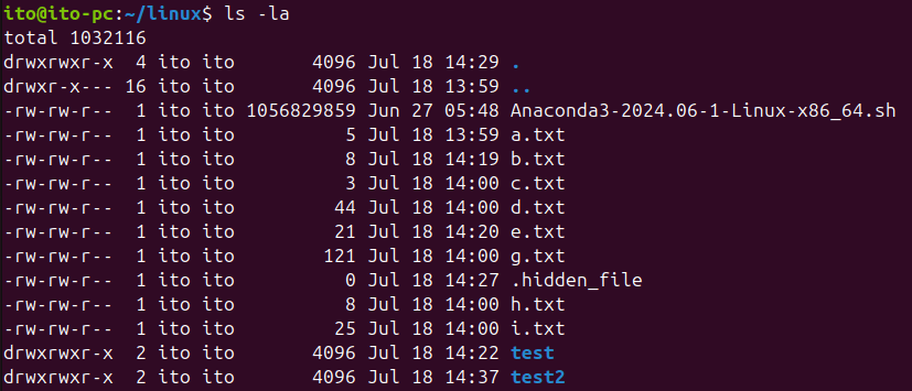 図 11. Linuxコマンド ls -la 適用