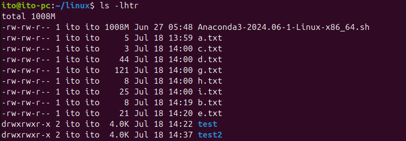 Figure 12. Linux Command ls -lhtr Applied