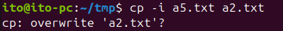 Figure 2. Linux command cp -i option overwrite confirmation