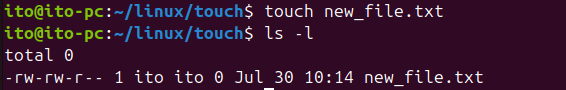 그림 1. 리눅스 명령어 touch: 새로운 빈 파일 만들기