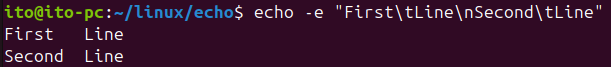 Figure 3. Linux Command echo: Using the -e option to interpret special characters