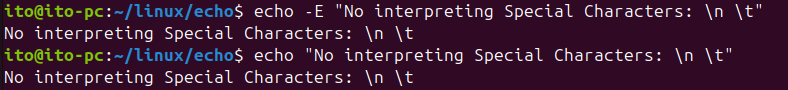 Figure 4. Linux Command echo: Using the -E option to avoid interpreting special characters