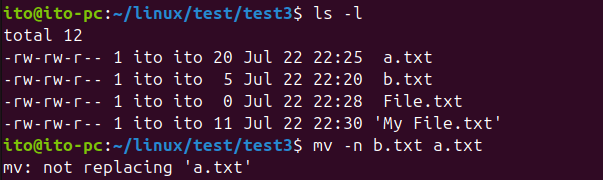 Figure 4. Linux Command mv -n option for not to overwriting