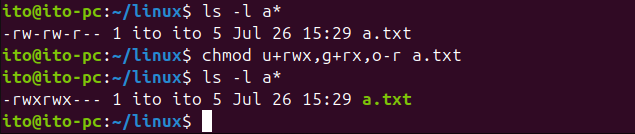 Figure 5. Linux Command chmod: Setting permissions using symbolic mode