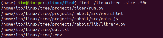 Figure 6. Linux Command find: Searching for Files Smaller Than 50 Bytes