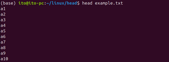 図1. Linuxコマンドhead: 実行結果