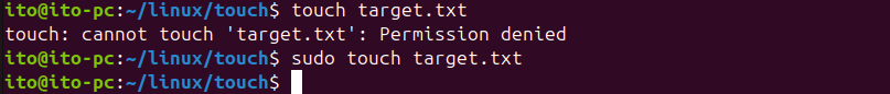 Figure 8. Linux Command touch: Permission issues