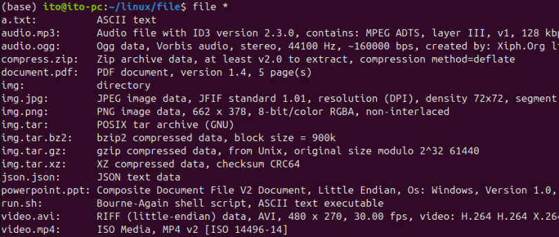 図1. Linuxコマンドfile: 実行結果