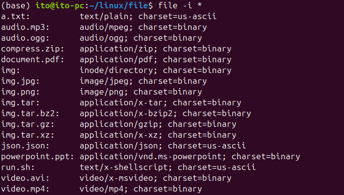 그림 2. 리눅스 명령어 file: -i 옵션으로 MIME 타입 확인