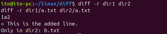 Figure 4. Using the -r option in the Linux Command diff to compare directories recursively