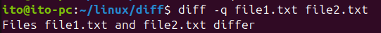 Figure 6. Using the -q option in the Linux Command diff to check if files differ