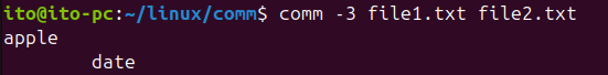 Figure 4. Linux Command comm: Hiding Common Items