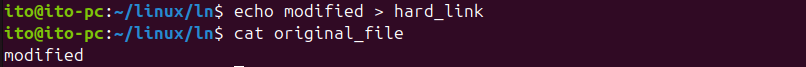 Figure 3. Updating a Hard Link File Changes the Original File