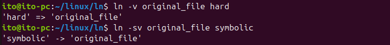 Figure 9. Verifying Link Types with the Linux Command ln -v Option