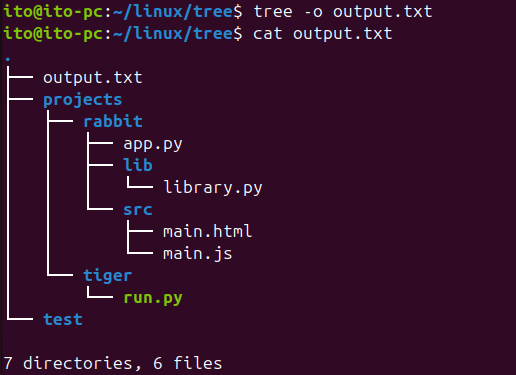 Figure 9. Linux Command tree: Saving the tree structure to a file