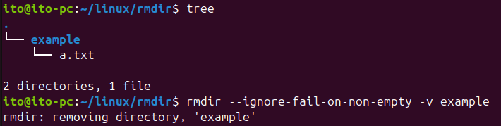 Figure 4. Ignoring non-empty directories using the Linux Command rmdir --ignore-fail-on-non-empty