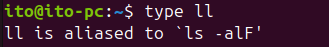 Figure 3. Linux Command type: Checking an alias