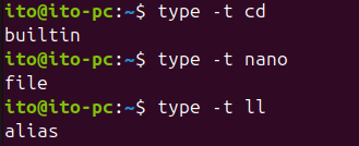 Figure 5. Linuxコマンドtype: コマンドの種類出力