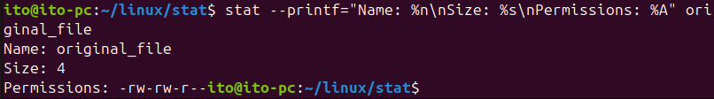 Figure 5. Linux Command stat: Specify Output Format (--printf Option)