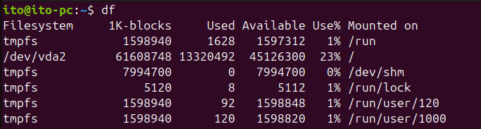 Figure 1. Linux Command df: Execution Result