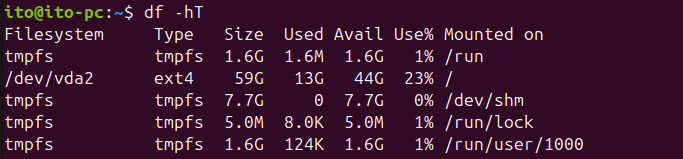 図4. Linuxコマンドdf: -Tオプションでファイルシステムの種類を表示