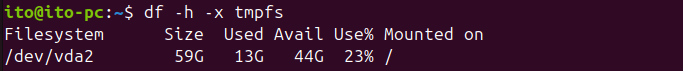 Figure 7. Linux Command df: Exclude Specific File System Types Using the -x Option