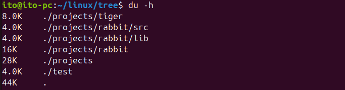 Figure 2. Linux Command du: Displaying results in human-readable format with the -h option