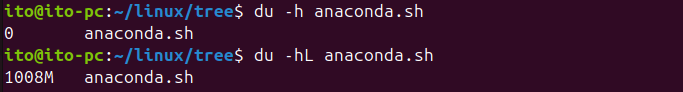 Figure 7. Linux Command du: Using the -L option to follow symbolic links and check the size