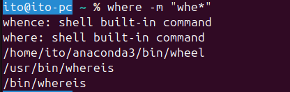 Figure 5. Linux Command where: Search by pattern with the -m option