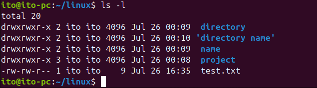 図1. Linuxコマンドlsを利用したファイル権限の確認