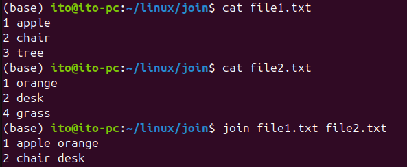 Figure 7. Linux command join: Non-matching rows are not displayed