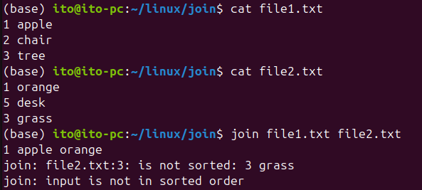 Figure 8. Linux command join: When key fields are not sorted