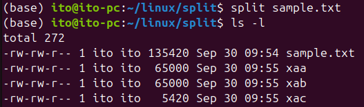 Figure 1. Linux command split: Default behavior splits files into chunks of 1,000 lines