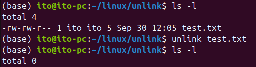 Figure 1. Linux command unlink: Deleting a single file