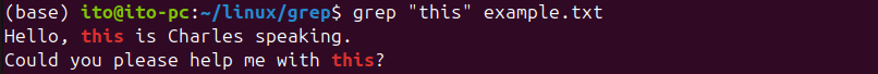 Figure 2. Linux Command grep: Lines containing the string "this"