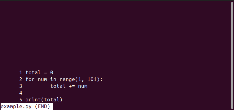 Figure 1. Linux Command less: Displaying line numbers with the -N option