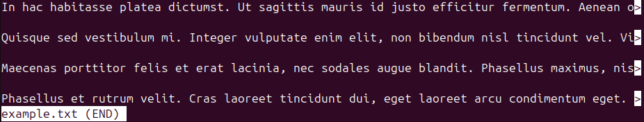 Figure 2. Linux Command less: Disabling line wrapping with the -S option