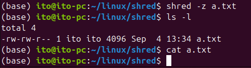 Figure 2. Linux command shred: Filling file contents with zeroes