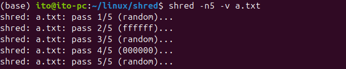 Figure 4. Linux command shred: Checking the order and process of filling file contents