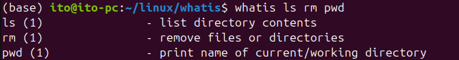 Figure 2. Checking the descriptions of multiple commands simultaneously with the Linux command whatis