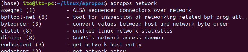 Figure 1. Searching for network-related commands using the Linux command apropos