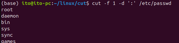 Figure 2. Linux Command cut with the -d option: Output of the first column from /etc/passwd