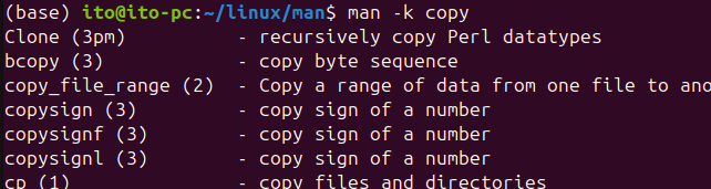 Figure 6. Searching manuals by keyword with the Linux command man