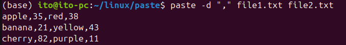 Figure 2. Linux command paste: using the -d option to specify delimiters