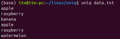 Figure 1. Removing duplicate text using the Linux command uniq