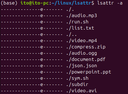 Figure 2. Linux command lsattr: Viewing all files, including hidden ones, using the -a option