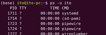 Figure 4. Linux command ps: using the -u option to view processes by a specific user