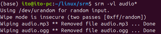 Figure 3. Linux command srm: overwriting only twice with the -l option